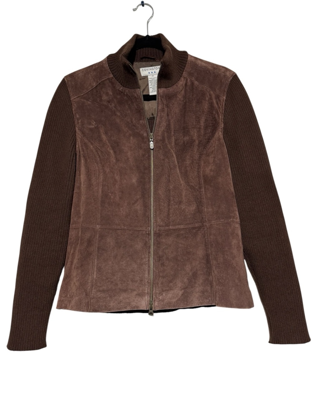 Covington Leather Wool Jacket Ribbed Knit Suede Elbow Patches Size Medium Brown